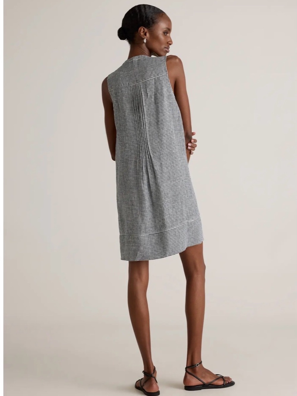 Quince linen gingham check dress, black and white, size large - Picture 3 of 11